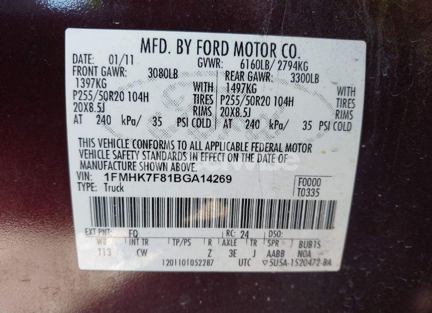 Photo 9 of 2011 Ford Explorer LIMITED (VIN 1FMHK7F81BGA14269)