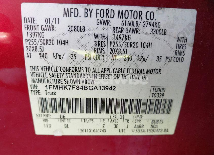 Photo 9 of 2011 Ford Explorer LIMITED (VIN 1FMHK7F84BGA13942)