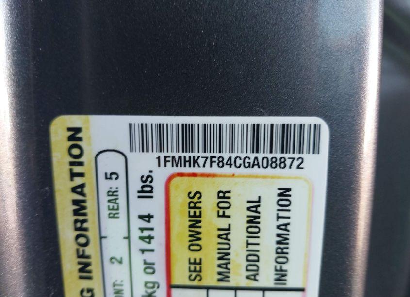 Photo 9 of 2012 Ford Explorer LIMITED (VIN 1FMHK7F84CGA08872)