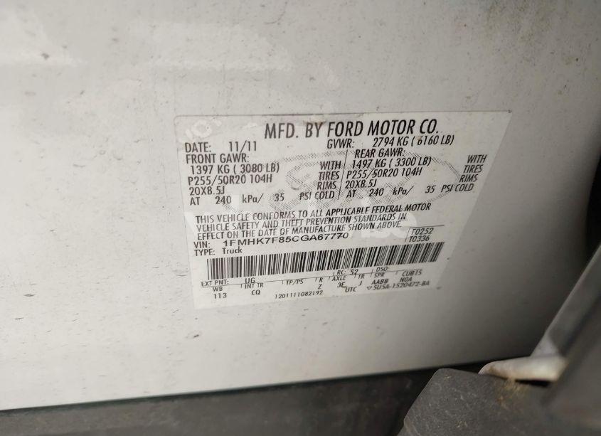 Photo 9 of 2012 Ford Explorer LIMITED (VIN 1FMHK7F85CGA67770)