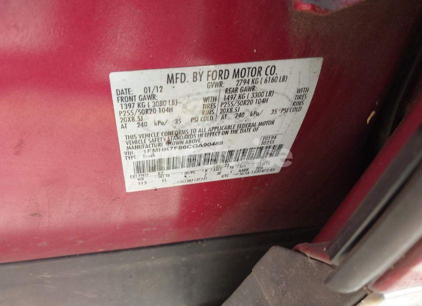 Photo 9 of 2012 Ford Explorer LIMITED (VIN 1FMHK7F86CGA90488)