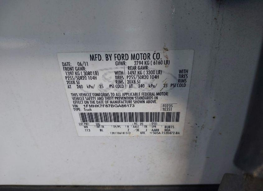 Photo 9 of 2011 Ford Explorer LIMITED (VIN 1FMHK7F87BGA86173)