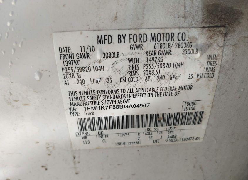 Photo 9 of 2011 Ford Explorer LIMITED (VIN 1FMHK7F88BGA04967)