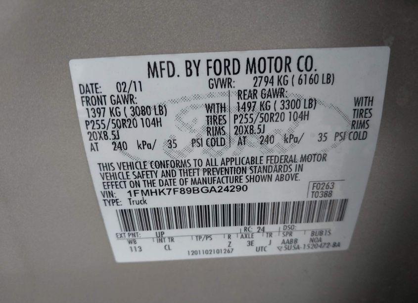 Photo 9 of 2011 Ford Explorer LIMITED (VIN 1FMHK7F89BGA24290)