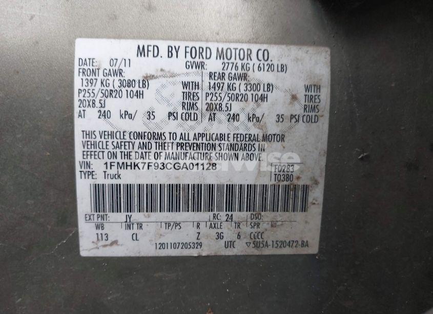 Photo 9 of 2012 Ford Explorer LIMITED (VIN 1FMHK7F93CGA01128)