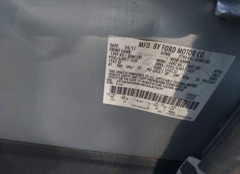 Photo 9 of 2011 Ford Explorer (VIN 1FMHK8B80BGA47937)