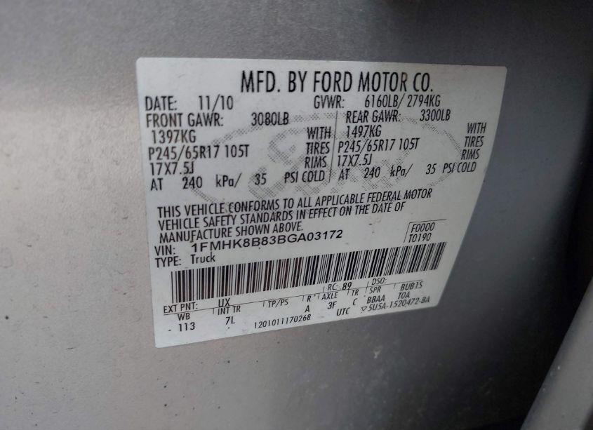 Photo 9 of 2011 Ford Explorer (VIN 1FMHK8B83BGA03172)