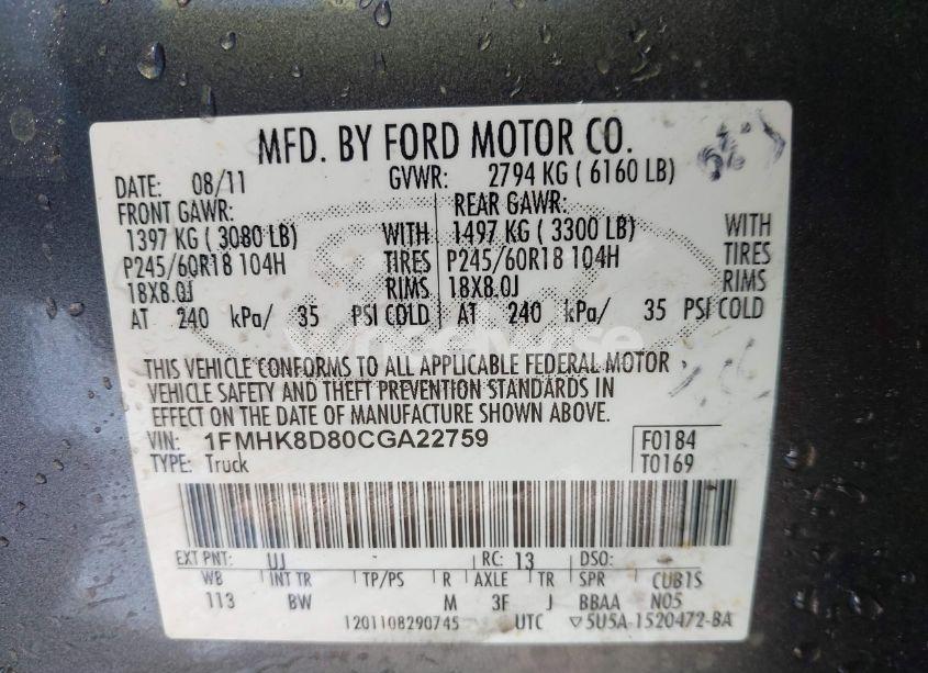 Photo 9 of 2012 Ford Explorer XLT (VIN 1FMHK8D80CGA22759)