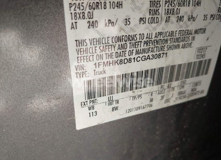 Photo 9 of 2012 Ford Explorer XLT (VIN 1FMHK8D81CGA30871)