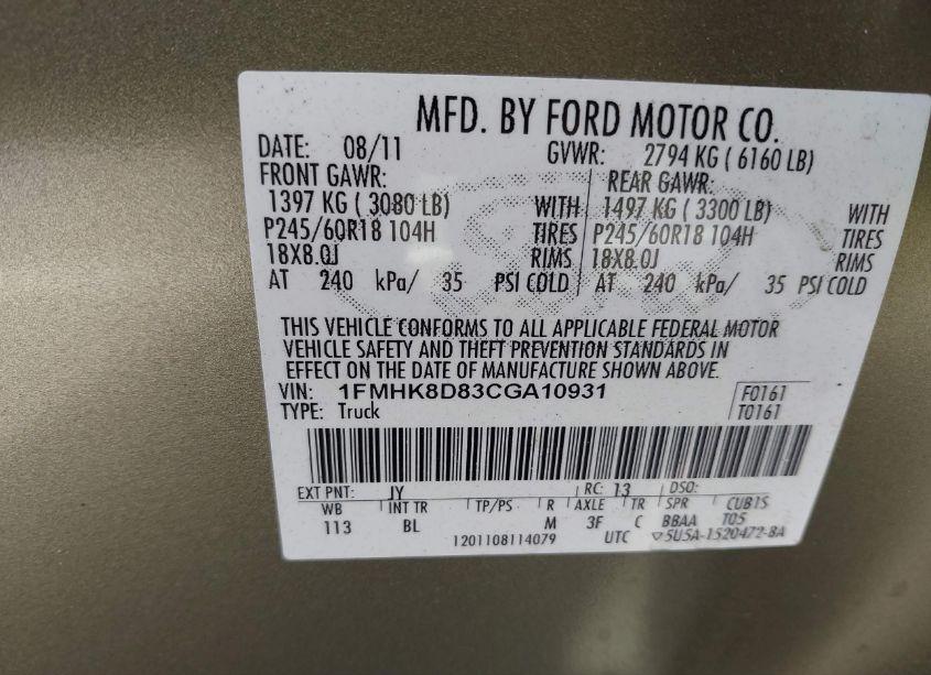 Photo 9 of 2012 Ford Explorer XLT (VIN 1FMHK8D83CGA10931)