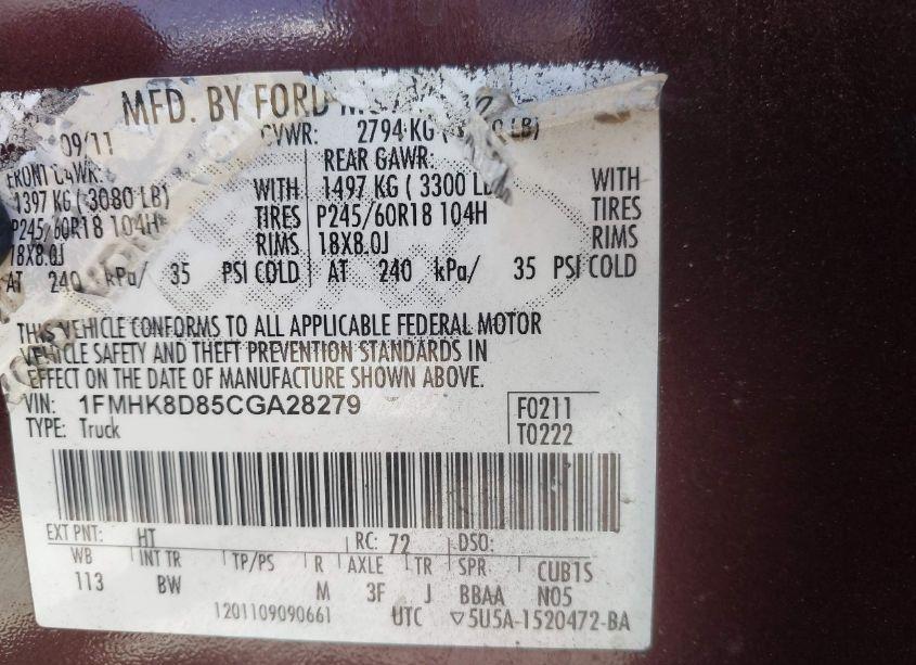 Photo 9 of 2012 Ford Explorer XLT (VIN 1FMHK8D85CGA28279)