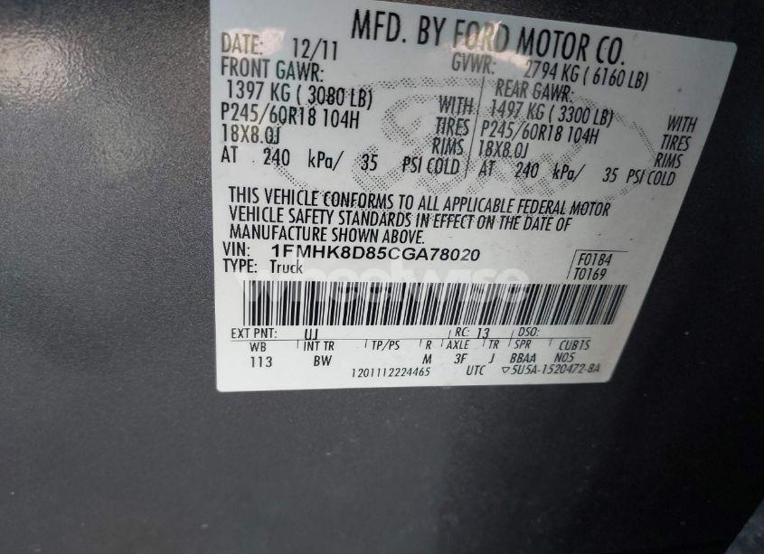 Photo 9 of 2012 Ford Explorer XLT (VIN 1FMHK8D85CGA78020)