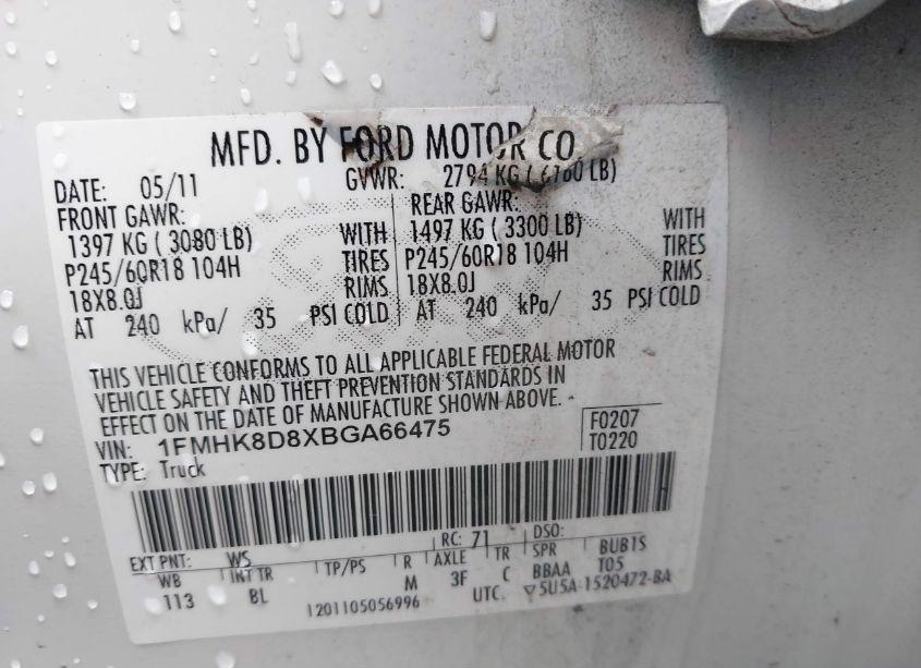 Photo 9 of 2011 Ford Explorer XLT (VIN 1FMHK8D8XBGA66475)