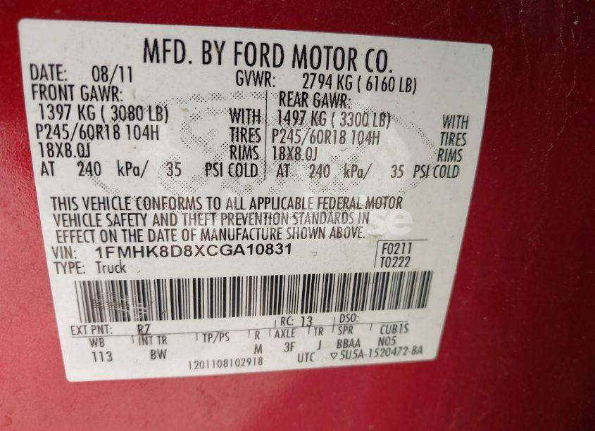 Photo 9 of 2012 Ford Explorer XLT (VIN 1FMHK8D8XCGA10831)