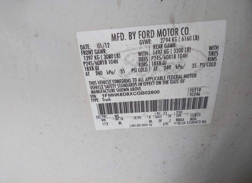 Photo 9 of 2012 Ford Explorer XLT (VIN 1FMHK8D8XCGB02800)