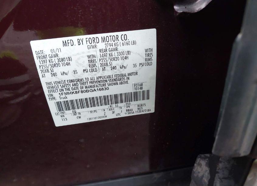 Photo 9 of 2011 Ford Explorer LIMITED (VIN 1FMHK8F80BGA16830)