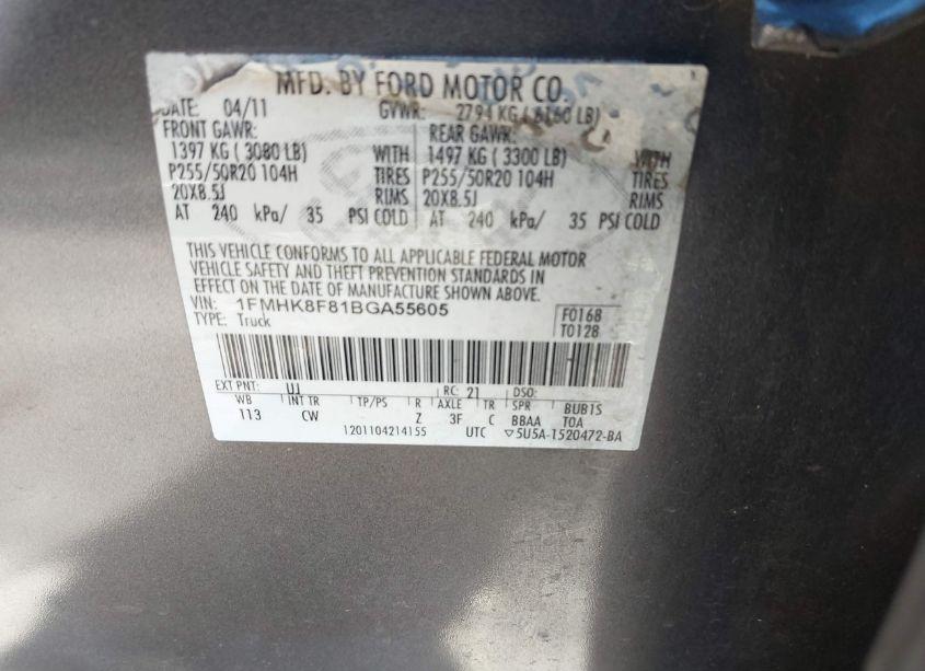 Photo 9 of 2011 Ford Explorer LIMITED (VIN 1FMHK8F81BGA55605)