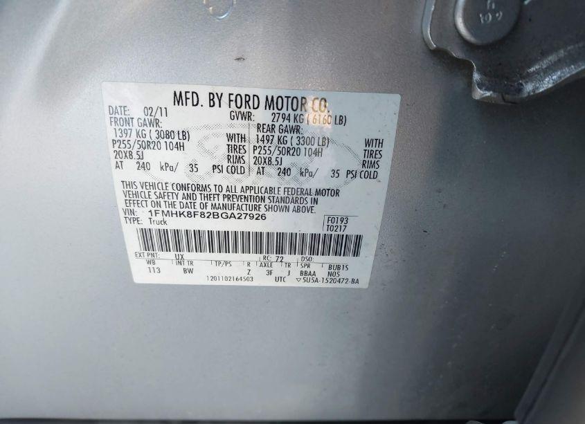 Photo 9 of 2011 Ford Explorer LIMITED (VIN 1FMHK8F82BGA27926)