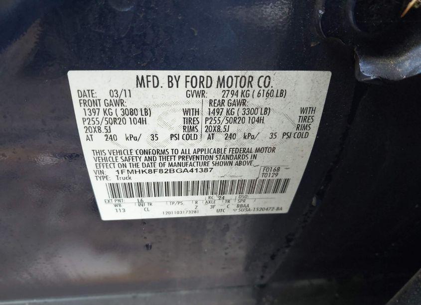 Photo 9 of 2011 Ford Explorer LIMITED (VIN 1FMHK8F82BGA41387)