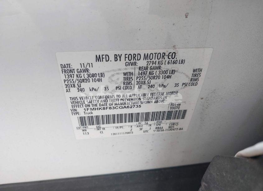 Photo 9 of 2012 Ford Explorer LIMITED (VIN 1FMHK8F83CGA62735)