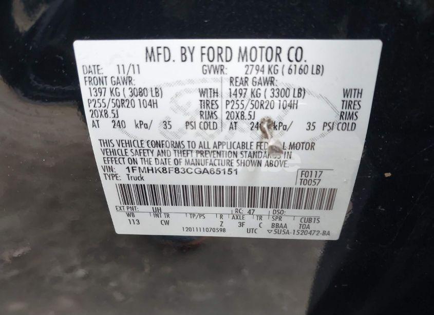 Photo 9 of 2012 Ford Explorer LIMITED (VIN 1FMHK8F83CGA65151)