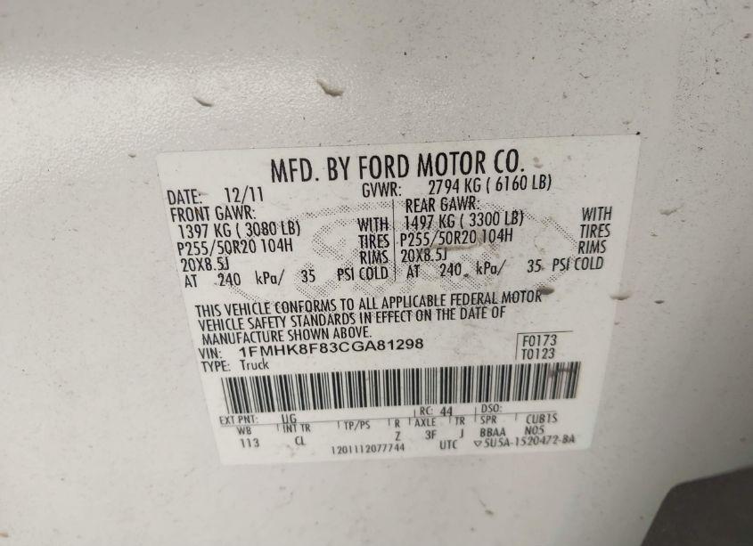 Photo 9 of 2012 Ford Explorer LIMITED (VIN 1FMHK8F83CGA81298)