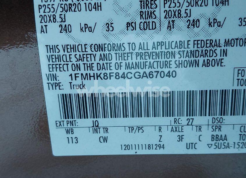 Photo 9 of 2012 Ford Explorer LIMITED (VIN 1FMHK8F84CGA67040)