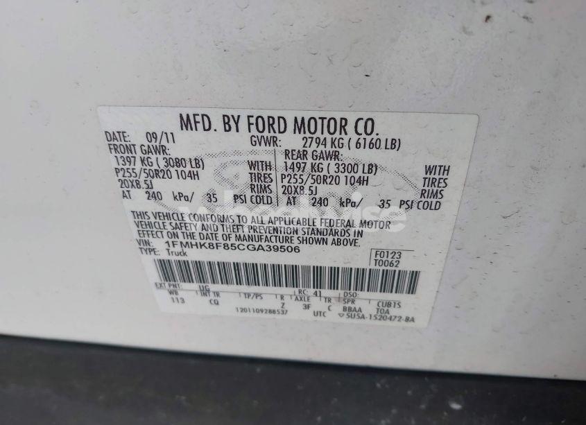 Photo 9 of 2012 Ford Explorer LIMITED (VIN 1FMHK8F85CGA39506)