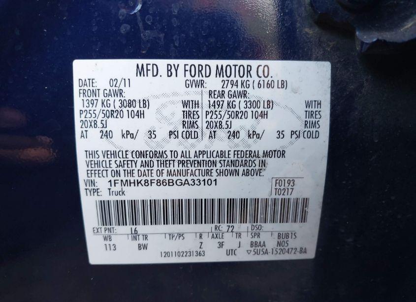 Photo 9 of 2011 Ford Explorer LIMITED (VIN 1FMHK8F86BGA33101)