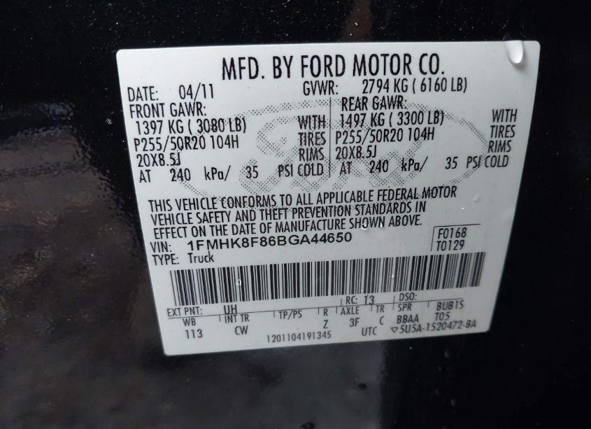 Photo 9 of 2011 Ford Explorer LIMITED (VIN 1FMHK8F86BGA44650)