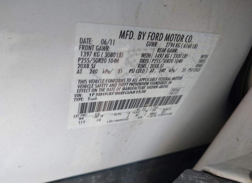 Photo 9 of 2011 Ford Explorer LIMITED (VIN 1FMHK8F86BGA81536)