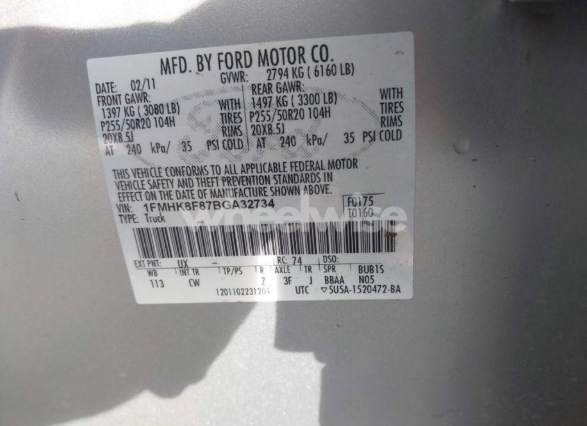 Photo 9 of 2011 Ford Explorer LIMITED (VIN 1FMHK8F87BGA32734)