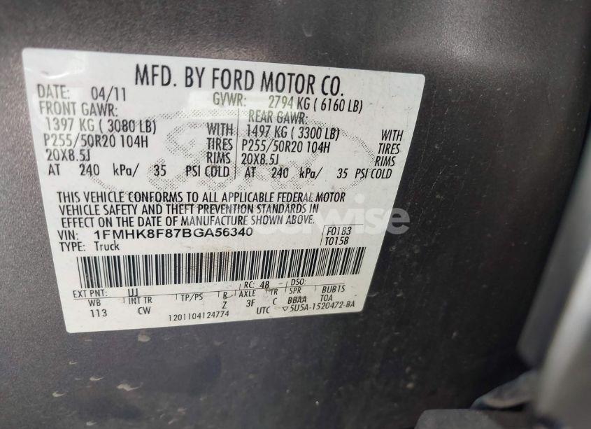 Photo 9 of 2011 Ford Explorer LIMITED (VIN 1FMHK8F87BGA56340)