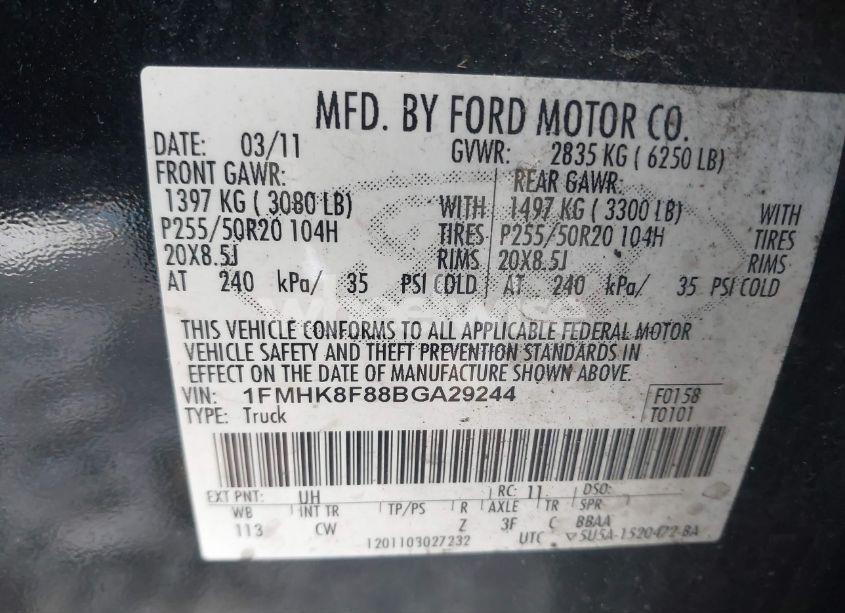 Photo 9 of 2011 Ford Explorer LIMITED (VIN 1FMHK8F88BGA29244)