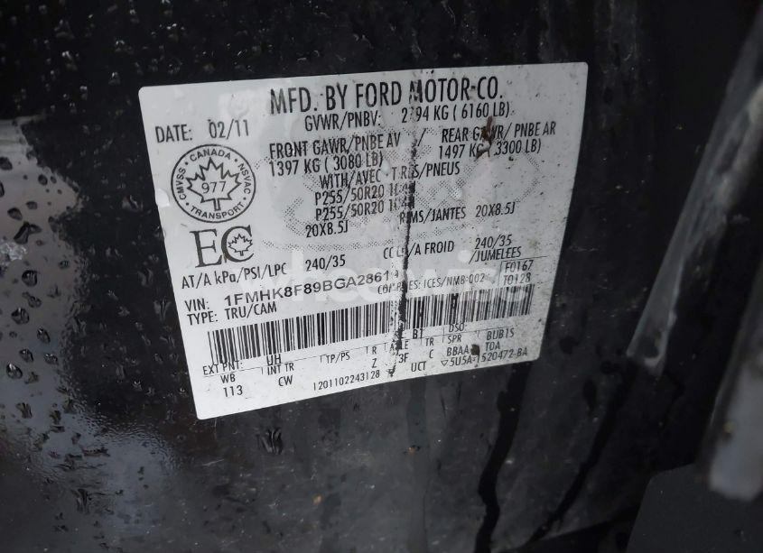 Photo 9 of 2011 Ford Explorer LIMITED (VIN 1FMHK8F89BGA28619)