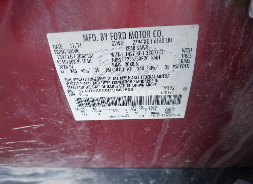 Photo 9 of 2012 Ford Explorer LIMITED (VIN 1FMHK8F89CGA62528)