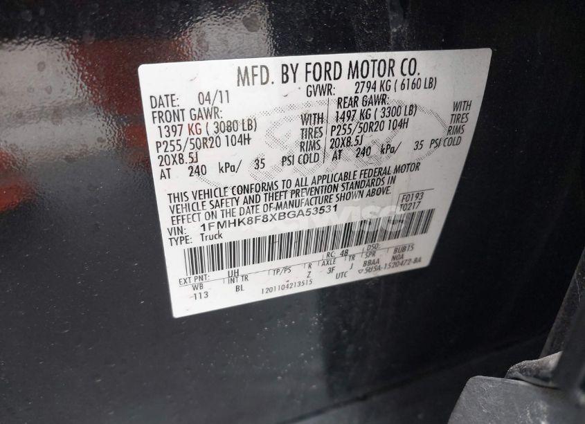 Photo 9 of 2011 Ford Explorer LIMITED (VIN 1FMHK8F8XBGA53531)