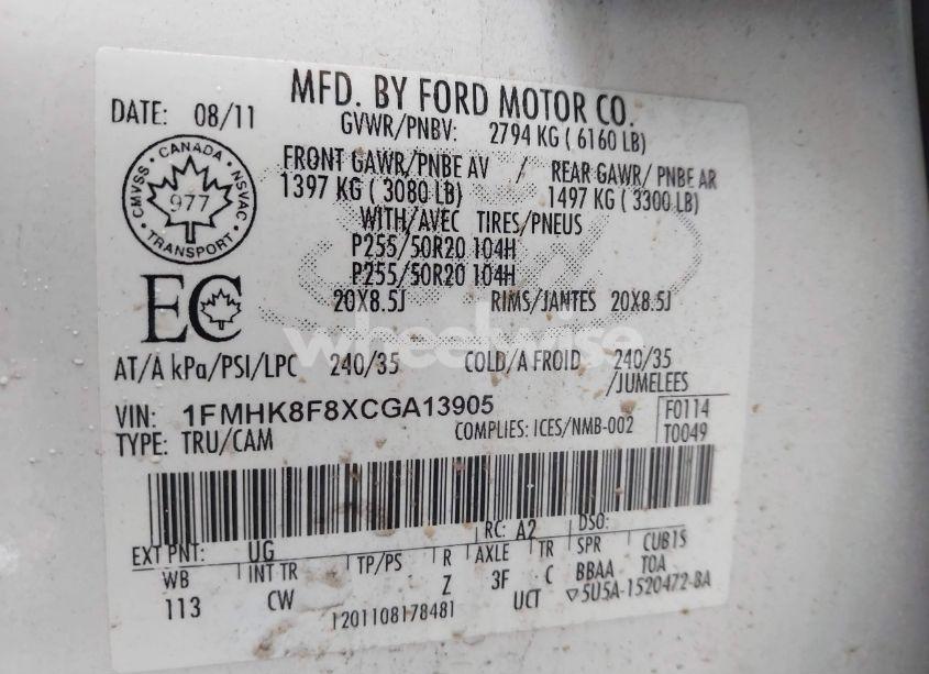 Photo 9 of 2012 Ford Explorer LIMITED (VIN 1FMHK8F8XCGA13905)