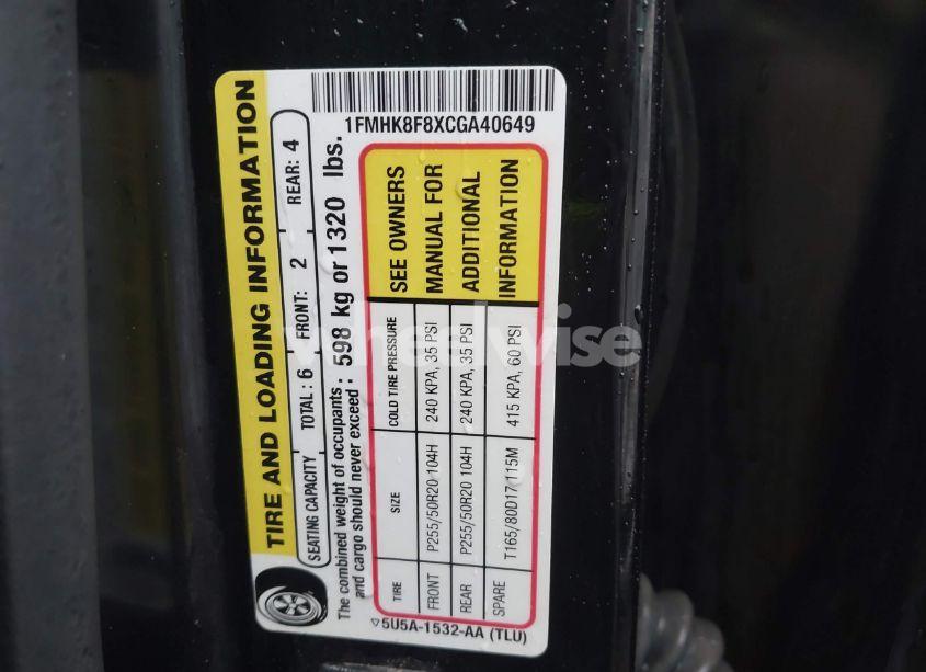 Photo 9 of 2012 Ford Explorer LIMITED (VIN 1FMHK8F8XCGA40649)