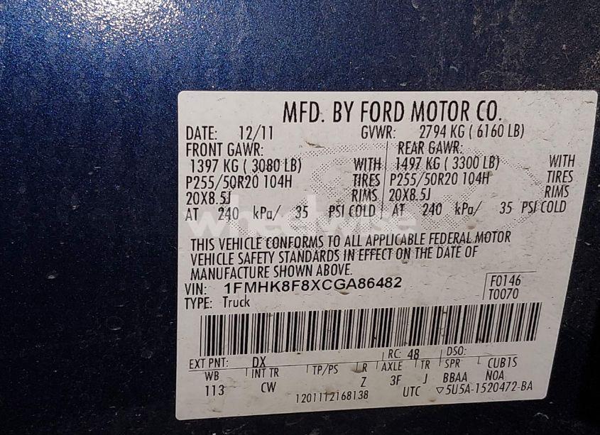 Photo 9 of 2012 Ford Explorer LIMITED (VIN 1FMHK8F8XCGA86482)