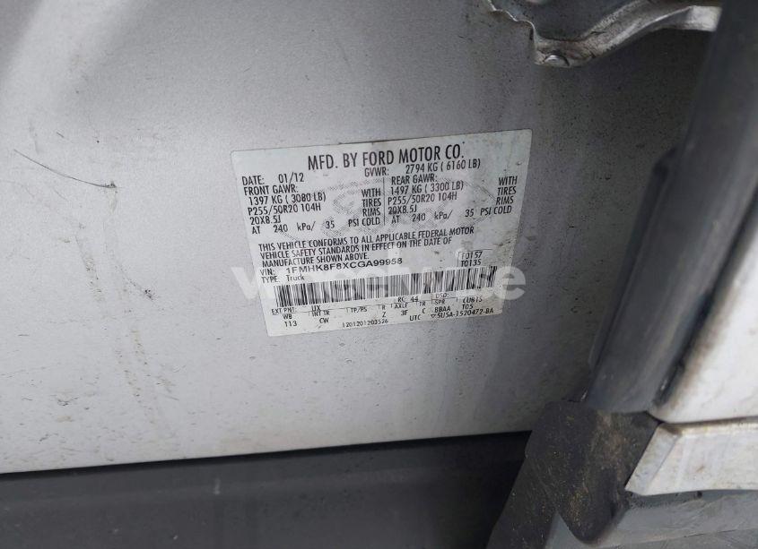 Photo 9 of 2012 Ford Explorer LIMITED (VIN 1FMHK8F8XCGA99958)