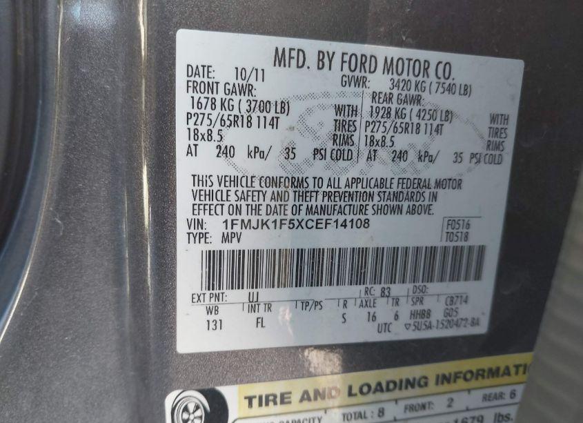 Photo 9 of 2012 Ford Expedition EL XL (VIN 1FMJK1F5XCEF14108)