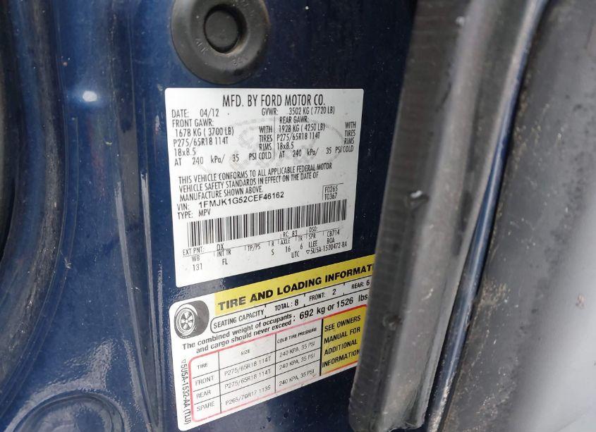 Photo 9 of 2012 Ford Expedition EL XL (VIN 1FMJK1G52CEF46162)