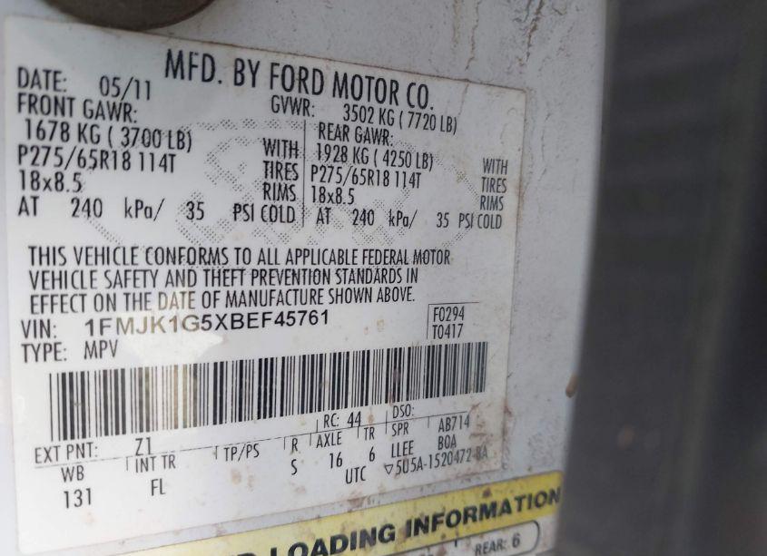 Photo 9 of 2011 Ford Expedition EL XL (VIN 1FMJK1G5XBEF45761)