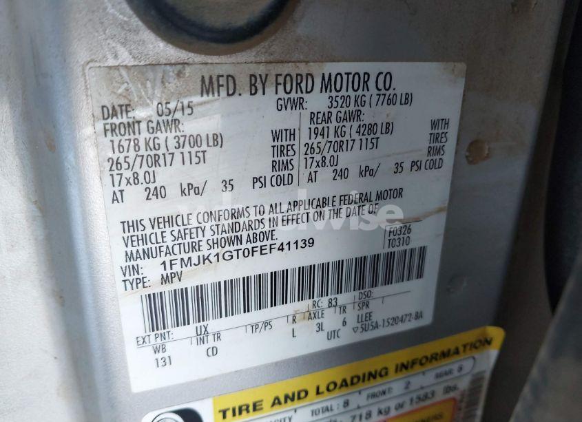 Photo 9 of 2015 Ford Expedition EL XL (VIN 1FMJK1GT0FEF41139)