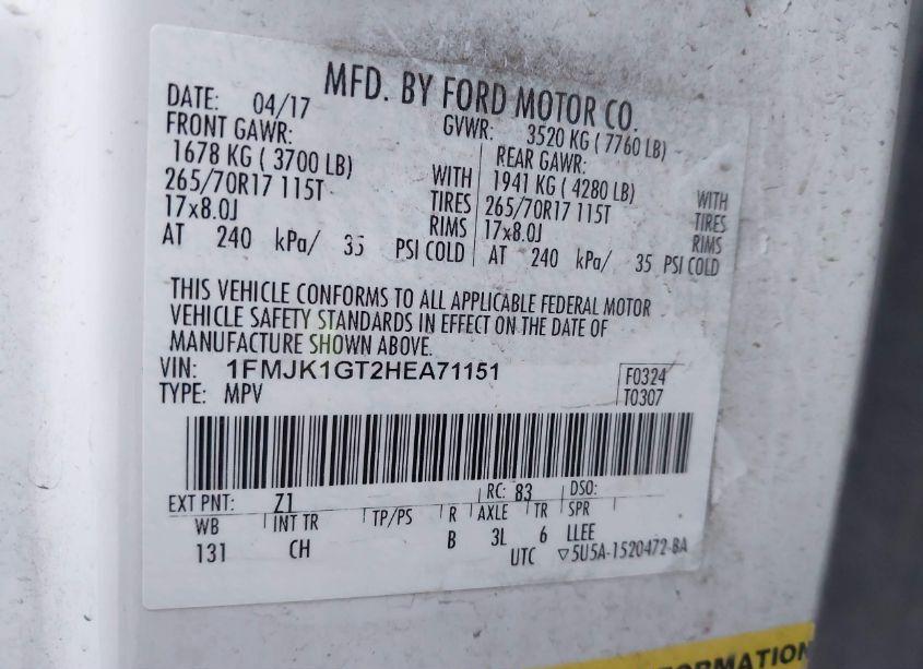 Photo 9 of 2017 Ford Expedition EL XL (VIN 1FMJK1GT2HEA71151)