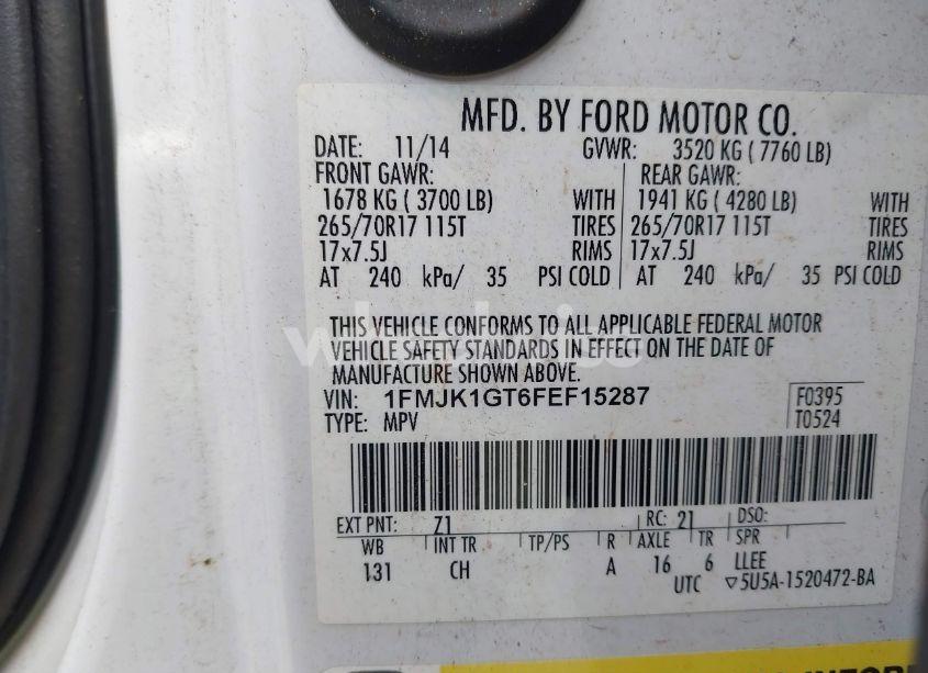 Photo 9 of 2015 Ford Expedition EL XL (VIN 1FMJK1GT6FEF15287)