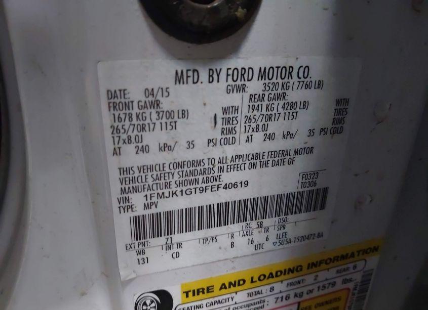 Photo 9 of 2015 Ford Expedition EL XL (VIN 1FMJK1GT9FEF40619)