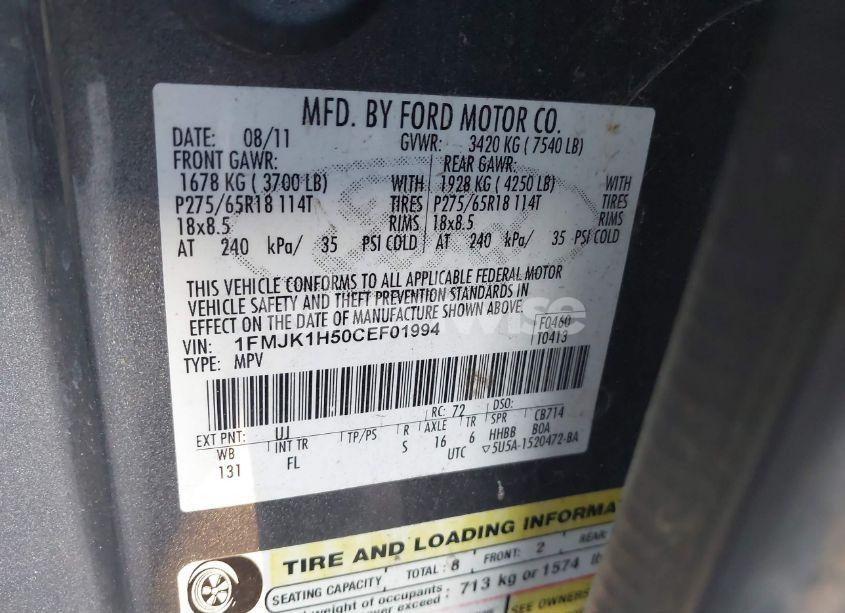 Photo 9 of 2012 Ford Expedition EL XLT (VIN 1FMJK1H50CEF01994)