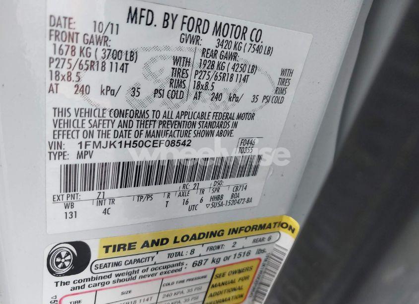 Photo 9 of 2012 Ford Expedition EL XLT (VIN 1FMJK1H50CEF08542)